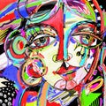 Original abstract digital painting of human face, colorful compo