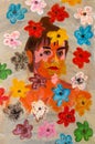 Original Acrylic Painting Portrait of a Young Woman with Flowers