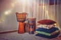 Original african djembe drum with leather lamina. Royalty Free Stock Photo