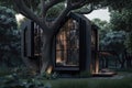 original architectural project with house in trees cozy backyard