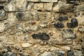 Art gray-beige background of ancient stone ruins with old stone shabby broken blocks and cement mortar for creative design