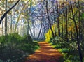 Sunlight park alley forest rural landscape Original artistic modern impressionism painting Royalty Free Stock Photo