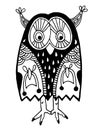 Original artwork of owl, ink hand drawing in