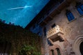 The original bacon of Romeo and Juliet under a stunning starry sky. Verona, Italy. Tragedy by William Shakespeare.