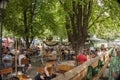 Original Bavarian Beer Garden in Munich - CITY OF MUNICH, GERMANY - JUNE 03, 2021