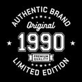 1990 Authentic brand. Apparel fashion design. Graphic design for t-shirt.