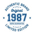 1987 Authentic brand. Apparel fashion design. Graphic design for t-shirt.