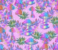 Original bright colorful psychedelic funny mushrooms. Vector seamless pattern for children