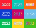 Original calendar dates 2023 on bright multicolor background for calendar, planner, card design