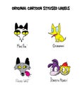 Original cartoon stylised labels.