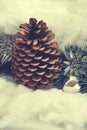 Original Christmas decoration with a large pine cone on a delic Royalty Free Stock Photo