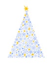 Original Christmas tree made of snowflakes, polka dots and stars simple hand drawn cartoon vector illustration