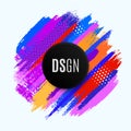 Original circular emblem by paint brush, colorful background. Royalty Free Stock Photo