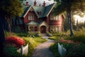 original cozy house exterior country house with paths and lawns