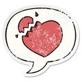 A creative cartoon broken heart and speech bubble distressed sticker