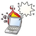 A creative cartoon broken laptop computer and speech bubble in smooth gradient style