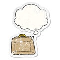 A creative cartoon budget briefcase and thought bubble as a distressed worn sticker Royalty Free Stock Photo