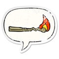 A creative cartoon burning match and speech bubble distressed sticker Royalty Free Stock Photo