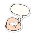 A creative cartoon curious bald man and speech bubble sticker Royalty Free Stock Photo