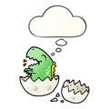 A creative cartoon dinosaur hatching and thought bubble in smooth gradient style Royalty Free Stock Photo