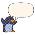 A creative cartoon excited penguin and speech bubble in comic book style