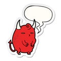 A creative cartoon fat little halloween devil and speech bubble sticker Royalty Free Stock Photo