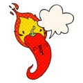 A creative cartoon flaming hot chili pepper and speech bubble in comic book style