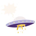 A creative cartoon flying UFO and speech bubble in retro style Royalty Free Stock Photo