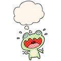 A creative cartoon frog frightened and thought bubble in comic book style Royalty Free Stock Photo