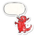 A creative cartoon halloween monster and speech bubble distressed sticker Royalty Free Stock Photo