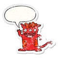 A creative cartoon halloween monster and speech bubble distressed sticker Royalty Free Stock Photo