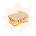 A creative cartoon ham cheese tomato sandwich and speech bubble in retro style Royalty Free Stock Photo