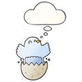 A creative cartoon hatching chicken and thought bubble in smooth gradient style