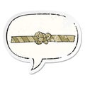 A creative cartoon knotted rope and speech bubble distressed sticker