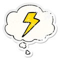 A creative cartoon lightning bolt and thought bubble as a distressed worn sticker