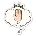 A creative cartoon magic halloween zombie hand and thought bubble as a printed sticker Royalty Free Stock Photo