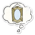 A creative cartoon mirror and thought bubble as a distressed worn sticker Royalty Free Stock Photo