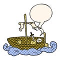 A creative cartoon old shipwrecked boat and speech bubble in comic book style Royalty Free Stock Photo