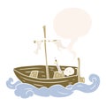 A creative cartoon old shipwrecked boat and speech bubble in retro style