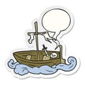 A creative cartoon old shipwrecked boat and speech bubble sticker