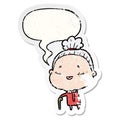 A creative cartoon old woman and walking stick and speech bubble distressed sticker