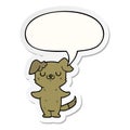 A creative cartoon puppy and speech bubble sticker Royalty Free Stock Photo