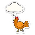 A creative cartoon rooster and thought bubble as a printed sticker Royalty Free Stock Photo