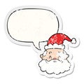 A creative cartoon santa claus face and speech bubble distressed sticker Royalty Free Stock Photo