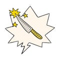 A creative cartoon sharp kitchen knife and speech bubble in comic book style