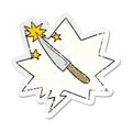 A creative cartoon sharp kitchen knife and speech bubble distressed sticker