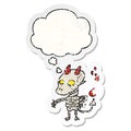 A creative cartoon spooky demon and thought bubble as a distressed worn sticker Royalty Free Stock Photo