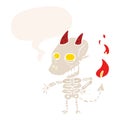 A creative cartoon spooky skeleton demon and speech bubble in retro style Royalty Free Stock Photo