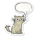 A creative cartoon staring cat and speech bubble distressed sticker Royalty Free Stock Photo