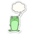 A creative cartoon staring frog and thought bubble as a printed sticker Royalty Free Stock Photo